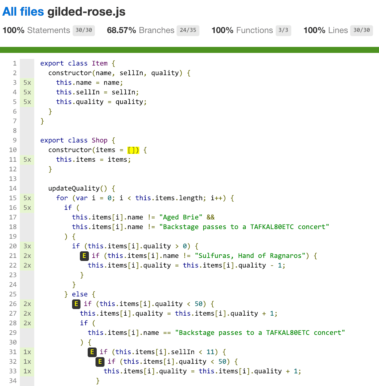 Test coverage showing all lines covered