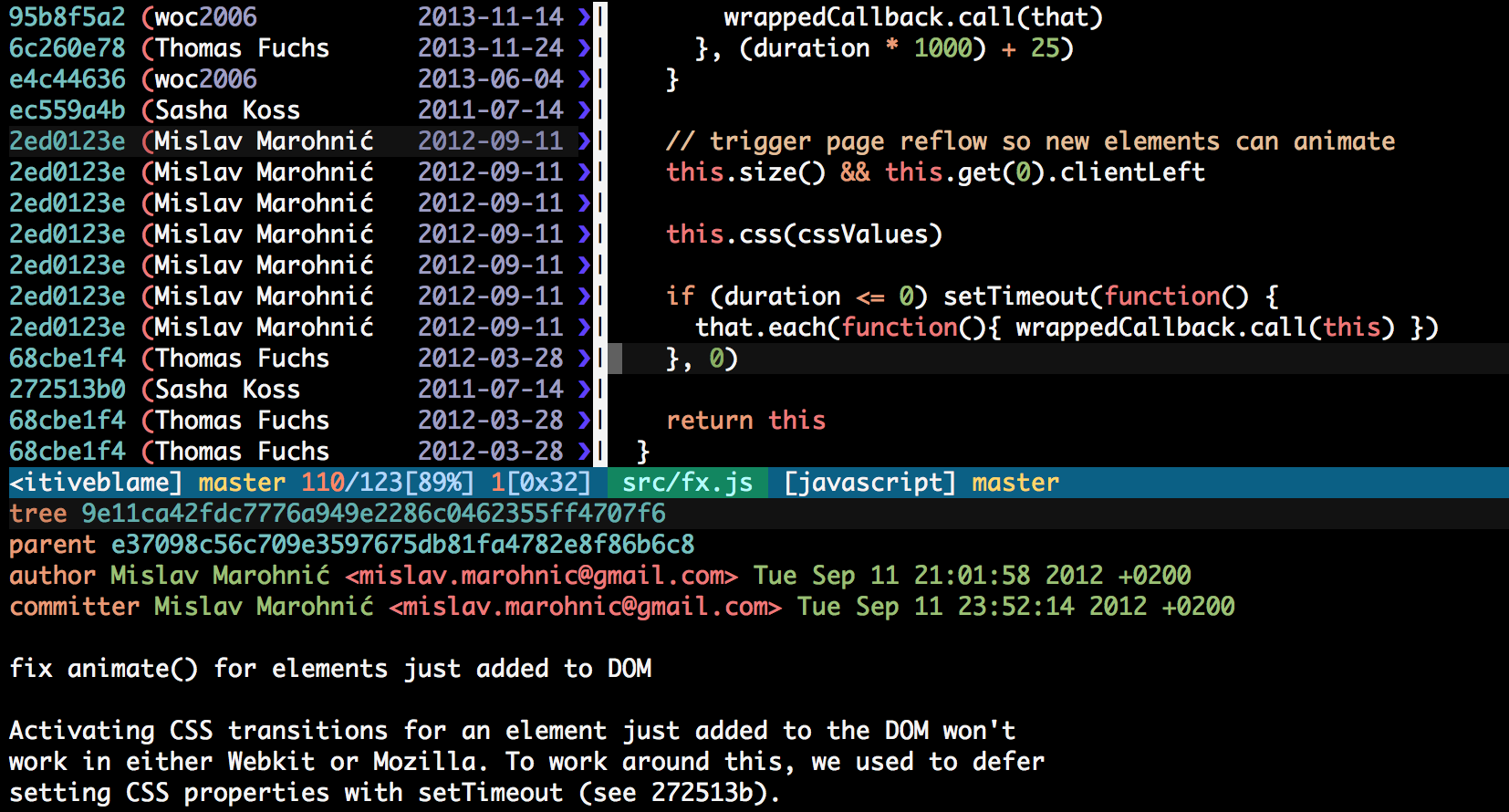 git blame view in vim Fugitive
